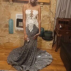 Sparkling Strapless Gray Gown